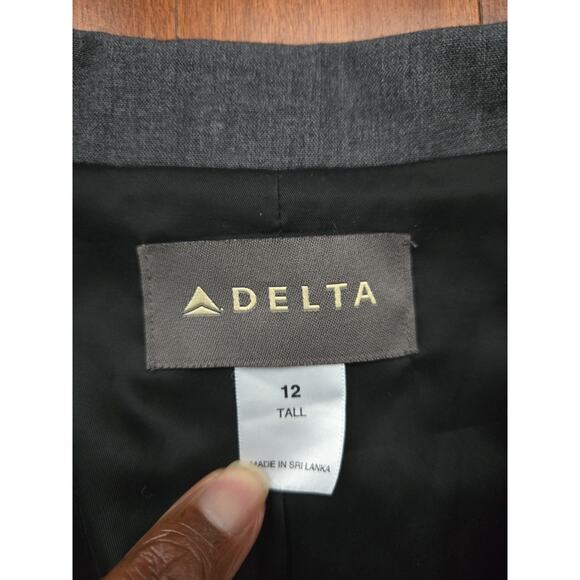 Vintage Delta Flight Uniform Suit Jacket Gray Women 12 Tall Gold Buttons - Picture 4 of 7